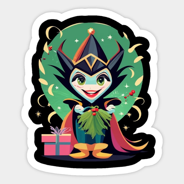 Christmas Super Hero Bad Witch Stylized Cartoon. Sticker by joolsd1@gmail.com